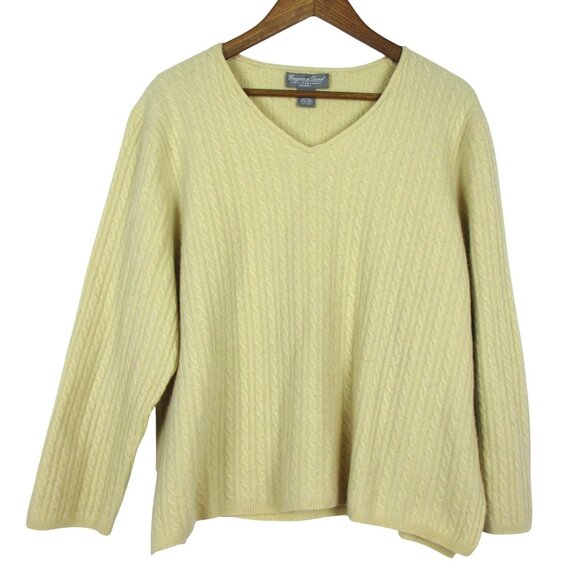 Grayson & Dunn 100% Cashmere Sweater V-Neck Cable Cream 2X Classic Quiet Luxury - Picture 1 of 7